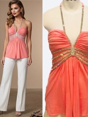 $250 NWT SKY Brand Crystal Halter  Top Dress Up Special Occasion Blouse Party